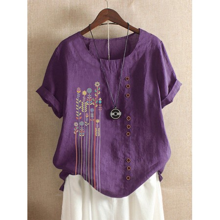 <b>Notice</b>: Undefined variable: alt_image in <b>/www/wwwroot/www.easyclothmall.com/vqmod/vqcache/vq2-catalog_view_theme_fastor_template_product_product.tpl</b> on line <b>133</b>Bohemian Print Button Crew Neck Short Sleeve T-Shirts