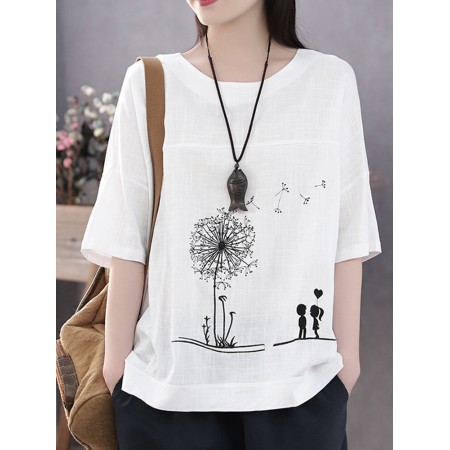 <b>Notice</b>: Undefined variable: alt_image in <b>/www/wwwroot/www.easyclothmall.com/vqmod/vqcache/vq2-catalog_view_theme_fastor_template_product_product.tpl</b> on line <b>133</b>Cotton Flower Printed Round Neck Artsy Thin T-Shirt for Women