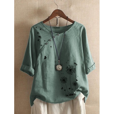 <b>Notice</b>: Undefined variable: alt_image in <b>/www/wwwroot/www.easyclothmall.com/vqmod/vqcache/vq2-catalog_view_theme_fastor_template_product_product.tpl</b> on line <b>133</b>Flower Butterfly Print Round Neck Long Sleeve Button T-shirts For Women