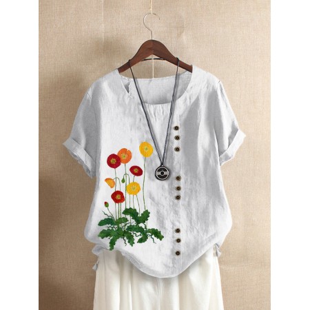 <b>Notice</b>: Undefined variable: alt_image in <b>/www/wwwroot/www.easyclothmall.com/vqmod/vqcache/vq2-catalog_view_theme_fastor_template_product_product.tpl</b> on line <b>133</b>Flower Embroidery O-neck Short Sleeve Button Casual T-shirts For Women