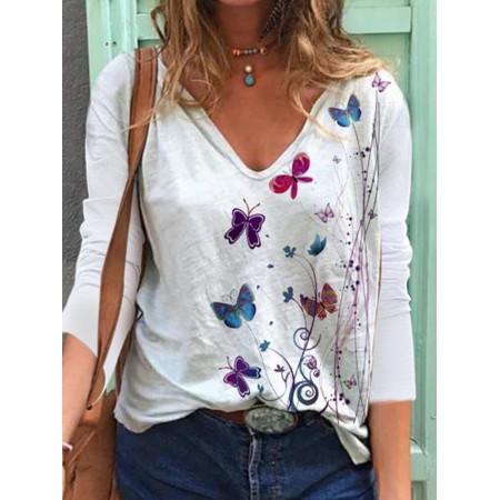 <b>Notice</b>: Undefined variable: alt_image in <b>/www/wwwroot/www.easyclothmall.com/vqmod/vqcache/vq2-catalog_view_theme_fastor_template_product_product.tpl</b> on line <b>133</b>Women Butterfly Print V-neck Regular Fit Long Sleeve Casual T-Shirt