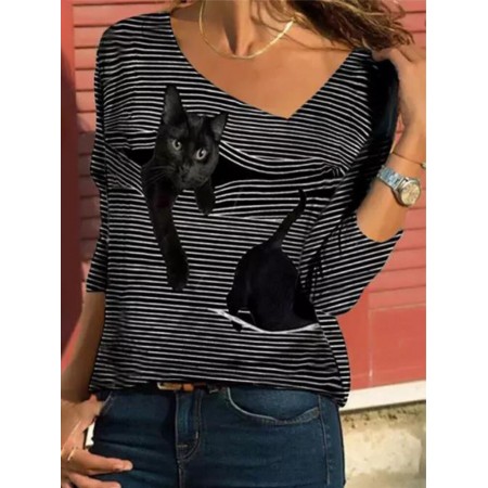 <b>Notice</b>: Undefined variable: alt_image in <b>/www/wwwroot/www.easyclothmall.com/vqmod/vqcache/vq2-catalog_view_theme_fastor_template_product_product.tpl</b> on line <b>133</b>Women Cartoon Cat Striped V-Neck Casual Long Sleeve T-Shirt