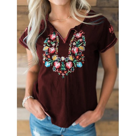 <b>Notice</b>: Undefined variable: alt_image in <b>/www/wwwroot/www.easyclothmall.com/vqmod/vqcache/vq2-catalog_view_theme_fastor_template_product_product.tpl</b> on line <b>133</b>Women Floral Embroidery V-Neck Vintage Short Sleeve T-Shirts