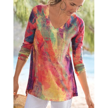 <b>Notice</b>: Undefined variable: alt_image in <b>/www/wwwroot/www.easyclothmall.com/vqmod/vqcache/vq2-catalog_view_theme_fastor_template_product_product.tpl</b> on line <b>133</b>Women Random Multicolor Print V-Neck Long Sleeve Vintage T-Shirts