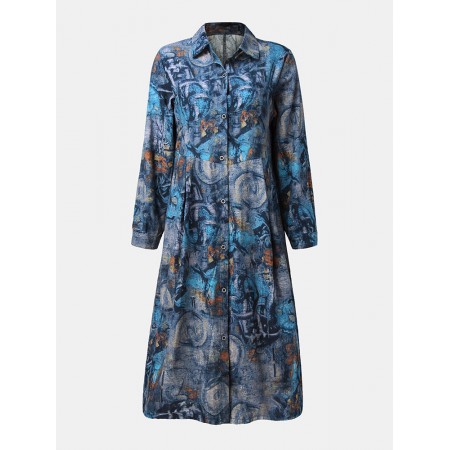 <b>Notice</b>: Undefined variable: alt_image in <b>/www/wwwroot/www.easyclothmall.com/vqmod/vqcache/vq2-catalog_view_theme_fastor_template_product_product.tpl</b> on line <b>133</b>Vintage Graffiti Print Button Long Sleeve Casual Shirt Dress for Women