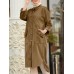 <b>Notice</b>: Undefined variable: alt_image in <b>/www/wwwroot/www.easyclothmall.com/vqmod/vqcache/vq2-catalog_view_theme_fastor_template_product_product.tpl</b> on line <b>162</b>Women Corduroy Solid Moslem Style Collared Raglan Button Front High Low Dress