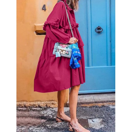 <b>Notice</b>: Undefined variable: alt_image in <b>/www/wwwroot/www.easyclothmall.com/vqmod/vqcache/vq2-catalog_view_theme_fastor_template_product_product.tpl</b> on line <b>133</b>Women Puff Long Sleeve Pleated Ruffle Hem Solid Casual Banquet Midi Dress