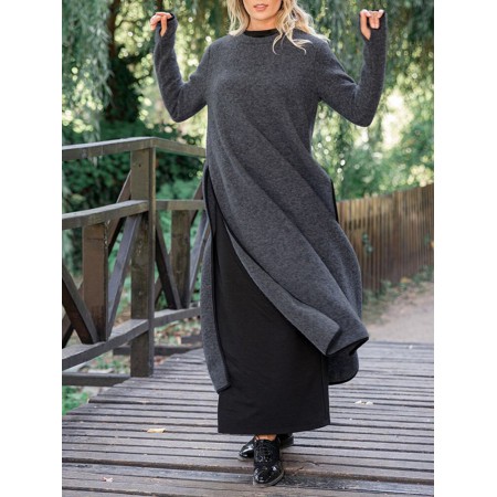 <b>Notice</b>: Undefined variable: alt_image in <b>/www/wwwroot/www.easyclothmall.com/vqmod/vqcache/vq2-catalog_view_theme_fastor_template_product_product.tpl</b> on line <b>133</b>Women Slitting Leisure Solid Long Sleeve Ankle Length Midi Dresses