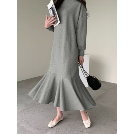 <b>Notice</b>: Undefined variable: alt_image in <b>/www/wwwroot/www.easyclothmall.com/vqmod/vqcache/vq2-catalog_view_theme_fastor_template_product_product.tpl</b> on line <b>133</b>Women Solid Color Sweatshirt Dress Ruffle Puff Sleeve Calf Length O-Neck Midi Dresses
