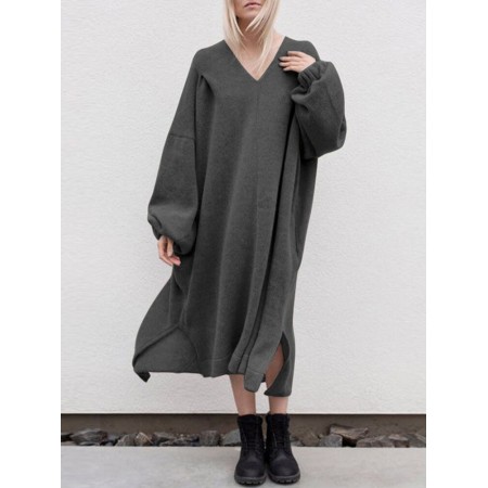 <b>Notice</b>: Undefined variable: alt_image in <b>/www/wwwroot/www.easyclothmall.com/vqmod/vqcache/vq2-catalog_view_theme_fastor_template_product_product.tpl</b> on line <b>133</b>Women Sweatshirt Calf Length Side Fork Loose Solid Midi Dresses