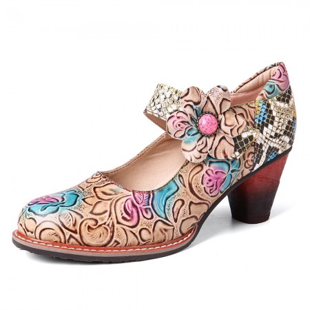 <b>Notice</b>: Undefined variable: alt_image in <b>/www/wwwroot/www.easyclothmall.com/vqmod/vqcache/vq2-catalog_view_theme_fastor_template_product_product.tpl</b> on line <b>133</b>Retro Leather Floral Splicing Snakeskin Round Toe Chunky Heel Pumps