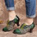<b>Notice</b>: Undefined variable: alt_image in <b>/www/wwwroot/www.easyclothmall.com/vqmod/vqcache/vq2-catalog_view_theme_fastor_template_product_product.tpl</b> on line <b>162</b>Vintage Leather Floral Plaid Splicing Lace-up Green Chunky Heel Pumps