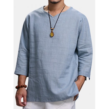 <b>Notice</b>: Undefined variable: alt_image in <b>/www/wwwroot/www.easyclothmall.com/vqmod/vqcache/vq2-catalog_view_theme_fastor_template_product_product.tpl</b> on line <b>133</b>Ethnic Casual Men's Long-sleeved V-neck Solid Color Large Size Loose T-Shirts