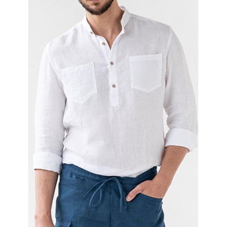 <b>Notice</b>: Undefined variable: alt_image in <b>/www/wwwroot/www.easyclothmall.com/vqmod/vqcache/vq2-catalog_view_theme_fastor_template_product_product.tpl</b> on line <b>133</b>Mens 100% Cotton Double Pocket Solid Color Long Sleeve Henley Shirts