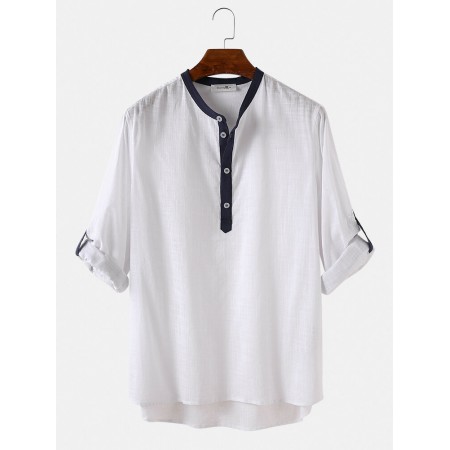 <b>Notice</b>: Undefined variable: alt_image in <b>/www/wwwroot/www.easyclothmall.com/vqmod/vqcache/vq2-catalog_view_theme_fastor_template_product_product.tpl</b> on line <b>133</b>Mens 100% Cotton Stand Collar Three Quarter Sleeve Casual Henley Shirts