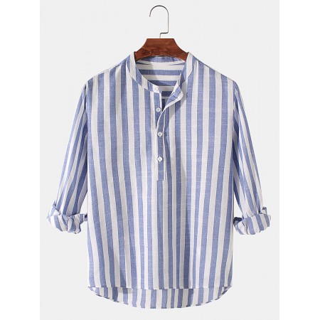 <b>Notice</b>: Undefined variable: alt_image in <b>/www/wwwroot/www.easyclothmall.com/vqmod/vqcache/vq2-catalog_view_theme_fastor_template_product_product.tpl</b> on line <b>133</b>Mens Basic Striped Cotton High Low Hem Stand Collar Casual Long Sleeve Henley Shirts