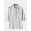 Mens Casual Vertical Stripe Stand Collar Breathable Henley Shirts