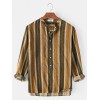 Mens Cotton Stripe Polka Dot Long Sleeve Half Open Button Casual Henley Shirts