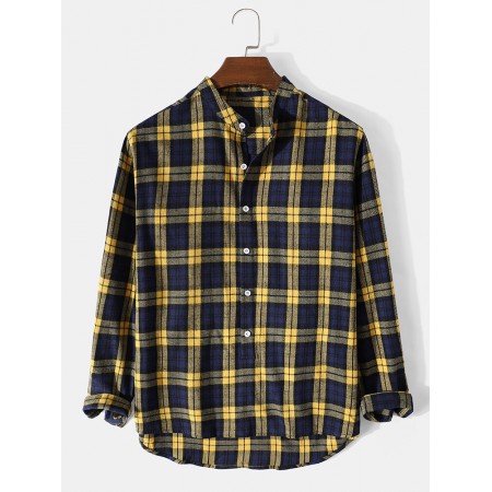 <b>Notice</b>: Undefined variable: alt_image in <b>/www/wwwroot/www.easyclothmall.com/vqmod/vqcache/vq2-catalog_view_theme_fastor_template_product_product.tpl</b> on line <b>133</b>Mens Plaid Stand Collar High Low Cotton Long Sleeve Henley Shirts