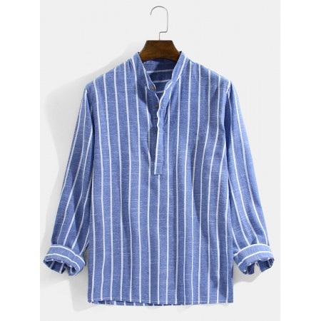 <b>Notice</b>: Undefined variable: alt_image in <b>/www/wwwroot/www.easyclothmall.com/vqmod/vqcache/vq2-catalog_view_theme_fastor_template_product_product.tpl</b> on line <b>133</b>Mens Vertical Striped Stand Collar Cotton Casual Long Sleeve Henley Shirts